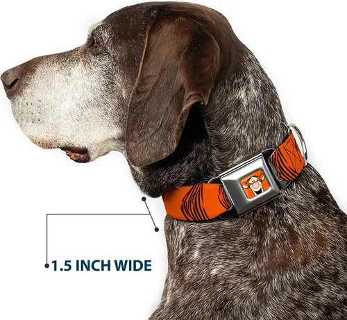 Vista 7 de Collar de perro hebilla de cinturón de seguridad Tigger Stripes naranja negro 9 a 15 pulgadas 1.0 pulgadas ancho