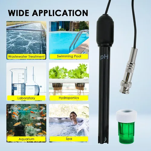 Vista 5 de Sonda de electrodo de pH 0-14, medidor de pH con conector BNC de repuesto y sensor de cable de 118.1 in para controlador de monitor de pH, kit