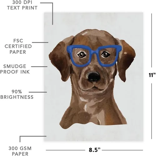 Vista 183 de Andaz Press Póster impreso para pared de perro, 8.5 x 11 pulgadas, Bulldog inglés con gafas negras, 1 paquete, regalo de cumpleaños de Navidad, sin