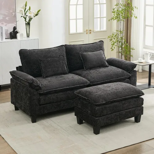 Vista 12 de URRED - Sofá seccional modular tipo nube, cómodo sofá cama de chenilla moderna con asientos profundos y otomán/almohadas para sala de estar