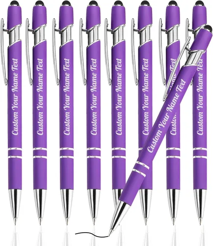 Vista 64 de Bolígrafo personalizado, 1 unidad, bolígrafo personalizado con logotipo de mensaje de nombre comercial grabado, lápiz digital de tinta negra suave