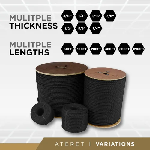 Vista 20 de ATERET Cuerda de Polipropileno Trenzada de 3 Hebras Color Tostado Monofilamento I 1-1/2" x 20 Pies I 19,350 lbs. Resistencia a la Tracción I Cordón