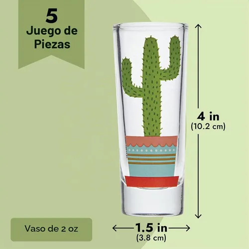 Vista 6 de BLUE PANDA Vasos de chupito con diseño de cactus, paquete de 5, 2 onzas, multicolor, vasos de chupito de tequila para whisky