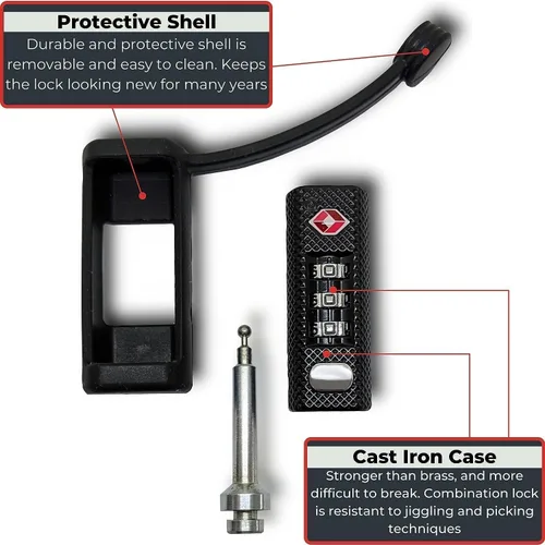 Vista 8 de Cerradura Táctica para Estuche de Armas Aprobada por TSA - Funda Protectora de Goma y MonoShaft Resistente a Cortes - Candado Seguro de Eje Único