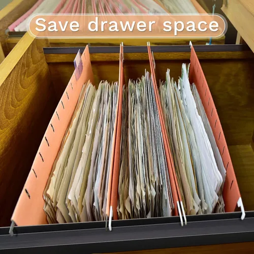 Vista 5 de Tenare 4 rieles colgantes de PVC negro, sistema de colgar para archivar que mantiene tus carpetas ordenadas y organizadas