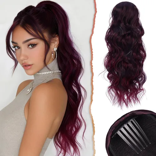 Vista 10 de SOFEIYAN Extensión de cola de caballo con cordón, de 24 pulgadas, ondulado, rizado, con clip, extensiones de cola de caballo con clip, extensiones
