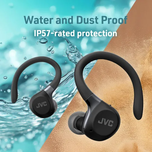 Vista 4 de JVC Fitness Series Auriculares inalámbricos deportivos True Wireless con ganchos ajustables, cancelación activa de ruido, modo de sonido ambiental