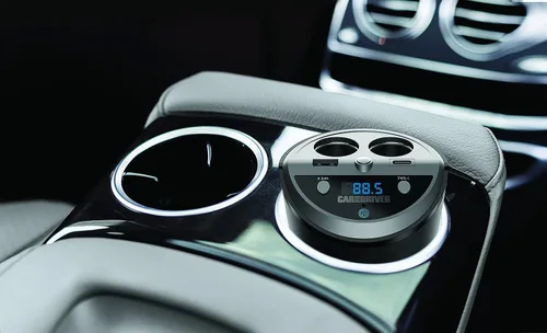 Vista 3 de Car and Driver Transmisor FM inteligente con soporte para vasos Bluetooth, compatible con Alexa, Siri y Google Assistant para automóvil, puertos