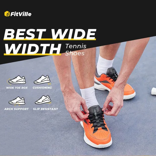 Vista 6 de FitVille Zapatos anchos de pickleball para hombre, zapatos de tenis con soporte de arco para fascitis plantar