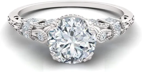 Vista 2 de Diamondere Anillo de compromiso de diamantes y piedras preciosas naturales y certificados en oro blanco de 14 quilates, anillo de compromiso Art