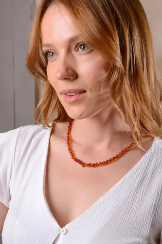 Vista 4 de Collar de ámbar para mujer con cierre de plata chapada en oro de 18 quilates, 19 pulgadas con extensor de 2 pulgadas, hecho a mano con cuentas