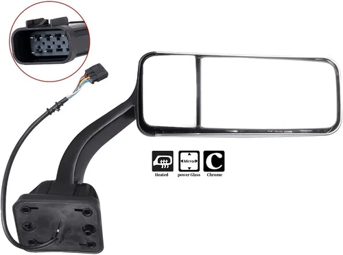 Vista 8 de Espejo de remolque de capó, espejo de puerta de camión apto para 2008-2016 para Freightliner para camión Cascadia con tapa cromada calentada