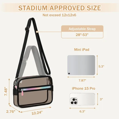 Vista 3 de MUSEVOS Bolsa transparente para eventos de estadio, bolsa cruzada transparente con correa ajustable
