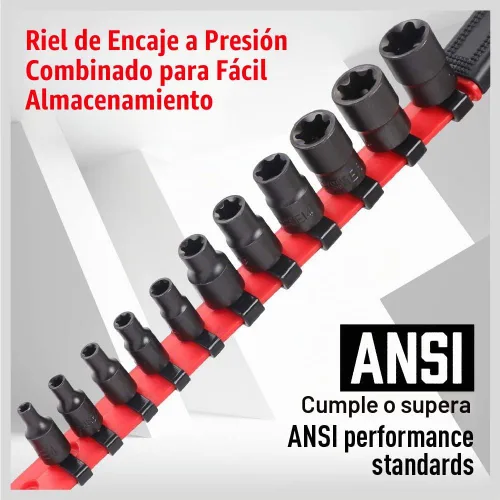 Vista 5 de SEDY Juego de llaves de vaso E-Torx de 11 piezas – Juego de enchufes de estrella con riel de enchufe, enchufe externo Torx con organizador, juego