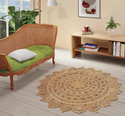 Vista 16 de GRUHUM Alfombra de Área de Yute Tejida a Mano de 3 pies de Fibra Natural Redonda Boho Rústica de Granja Vintage Suave Trenzada Reversible