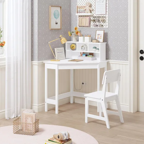 Vista 2 de UTEX Escritorio para niños, juego de escritorio de esquina y silla, mesa de estudio para niños con almacenamiento y gabinete para uso escolar