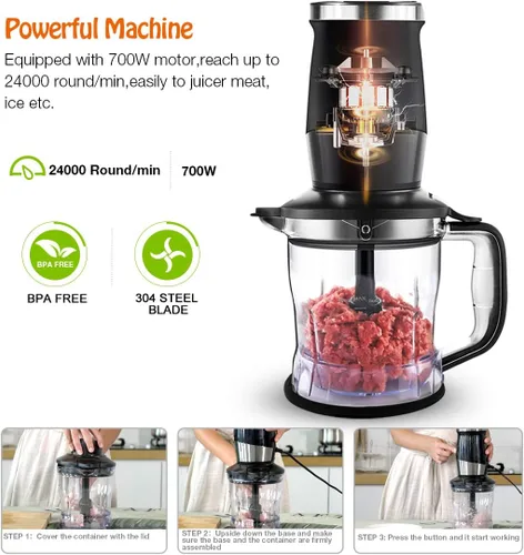 Vista 5 de Licuadora y Procesador de Alimentos Combo, Licuadora Personal para Batidos y Smoothies, Adecuada para Cocina, Hogar, Licuadora Eléctrica de 700W