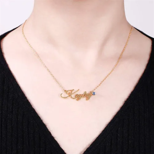 Vista 5 de Jeulia Collar con nombre de plata de ley con piedra de nacimiento romántica, regalo para adolescentes, niñas, novias, mujeres con caja de joyería