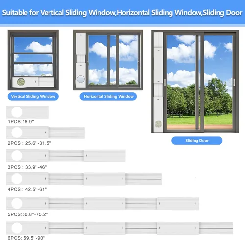Vista 7 de Kit de ventilación portátil de ventana de CA, panel de sellado de ventana de PVC ajustable para ventanas correderas / puertas, kit de ventana