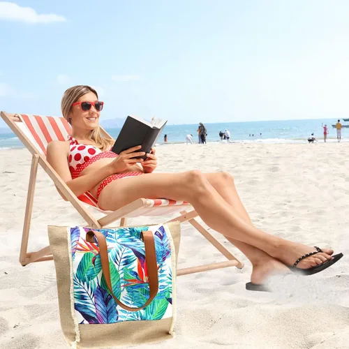 Vista 82 de Bolso grande de paja para mujer, tejido de ratán, bolso de playa de verano, a rayas