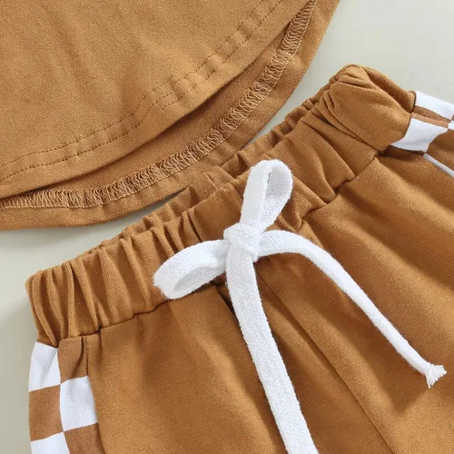 Vista 3 de Sejardin Traje de verano para bebé niño pequeño, camiseta de manga corta a cuadros y pantalones cortos, ropa para niños pequeños