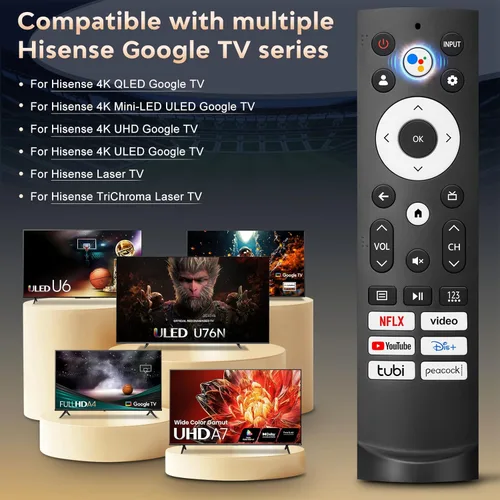 Vista 2 de Reemplazo de control remoto por voz para Hisense Smart Google TV, compatible con Hisense QLED UHD Mini-LED ULED Google TVs