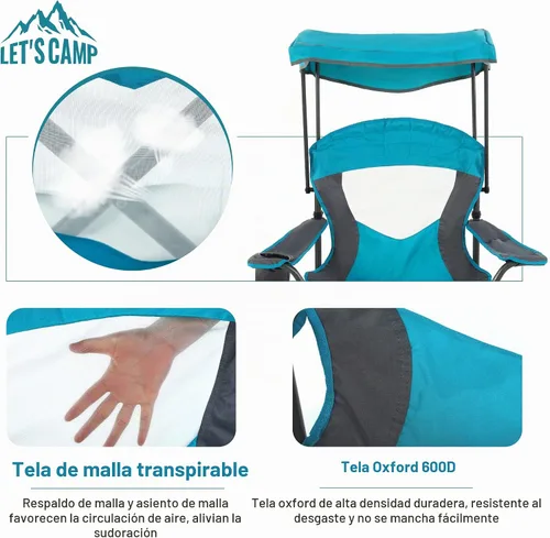 Vista 5 de LET'S CAMP Silla de campamento con toldo de sombra, silla de toldo Azul bebé