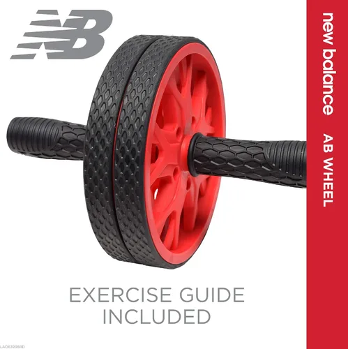 Vista 6 de New Balance Ab Wheel - Rodillo abdominal con ruedas antideslizantes con asas de agarre seguro, negro/rojo