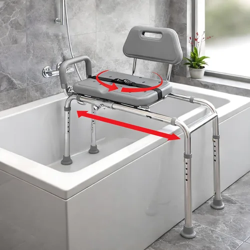 Vista 10 de Platinum Health Gateway Banco de transferencia para bañera deslizable premium con asiento giratorio acolchado (Azul)
