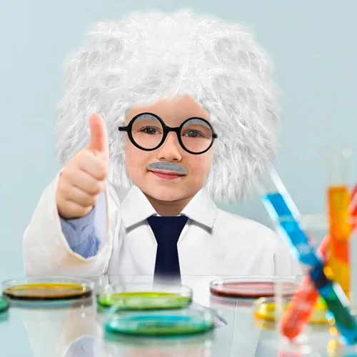 Vista 7 de 9 Pcs Kids Mad Scientist Costume Albert Einstein Costume for 5-14 Years Boy Albert Einstein Costume Cotton Science Laboratory Clothing Crazy