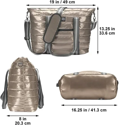 Vista 6 de Bolsa de mano acolchada para mujer, bolsa de hombro acolchada con compartimento para laptop, bolsa de viaje acolchada con manga de carretilla