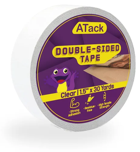 Vista 10 de ATack Cinta transparente extra adhesiva de doble cara, extraíble, 2 pulgadas x 20 yardas, segura para pared, cinta de tela autoadhesiva de doble