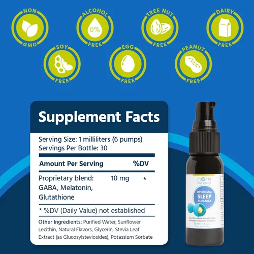 Vista 3 de Core Med Science Fórmula liposomal en aerosol oral para dormir, 1 onza líquida, el spray de melatonina apoya un sueño reparador y de calidad