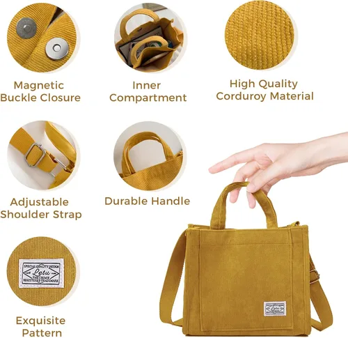 Vista 6 de Erhuoxz The Tote Bag - Bolso pequeño de pana para mujer, con accesorios de bricolaje, bolso cruzado de hombro, bolso Hobo