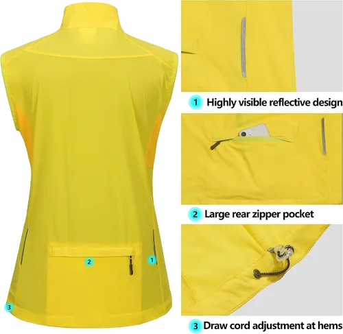 Vista 4 de Little Donkey Andy Chaleco reflectante de ciclismo para mujer, chaleco de viento, ligero, transpirable, UPF 50 para golf, correr