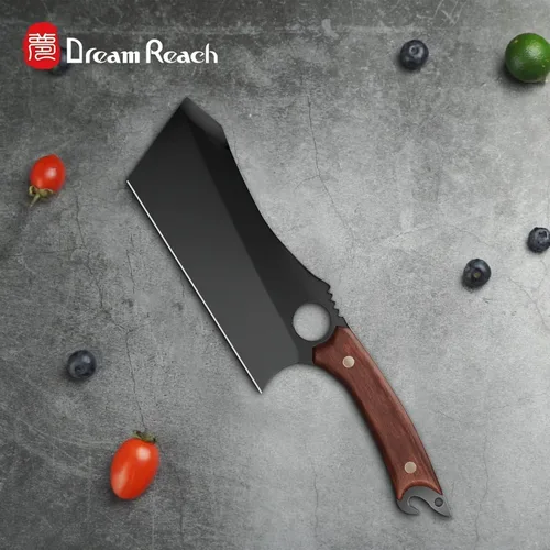 Vista 8 de Cuchillo para carne de 6.9 pulgadas, cuchillo negro para deshuesar, cuchillo de cocina forjado en fuego de acero de alto carbono afilado con funda