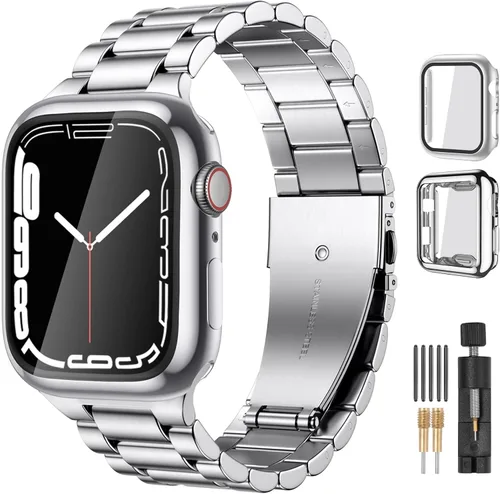 Vista 22 de Lerobo Compatible con Apple Watch Band de 1.732 in 1.654 in 1.575 in 1.496 in 1.614 in 1.772 in 150.9 ft 1.929 in, correa de metal de acero