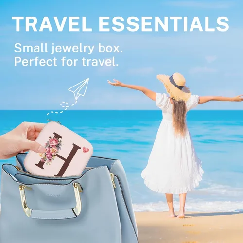 Vista 5 de Britown Organizador de joyas de viaje, collar y aretes, caja de joyería pequeña, regalos de cumpleaños para mujeres, mamá, hija, amiga, inicial H