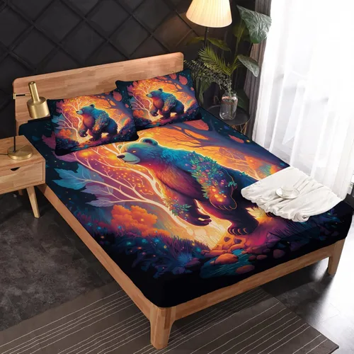 Vista 19 de Juego de sábanas de tamaño King, sábanas de conejo, sábanas de microfibra y fundas de almohada de 4 piezas, juego de sábanas con estampado colorido
