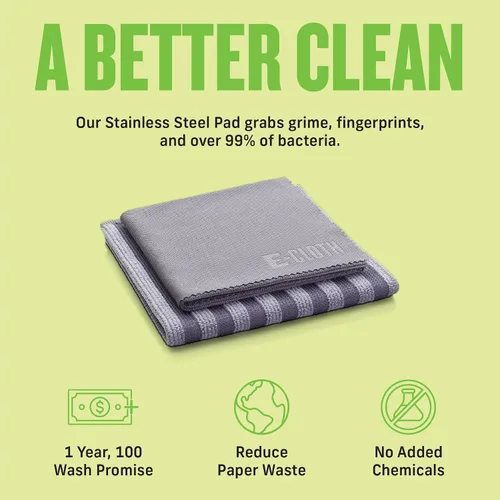 Vista 4 de Kit de Paño de Limpieza de Microfibra de Acero Inoxidable E-Cloth - Limpiador de Acero Inoxidable para Electrodomésticos, Horno, Estufa y Más