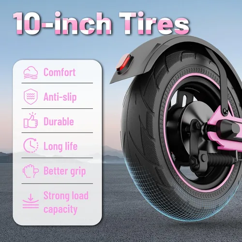 Vista 2 de ApexSurge Electric Scooter for Adults, 10" Tires, 350W Powerful Motor and Max 22/31 Miles Long Range, Top Speed 19Mph, Dual Brake Stystem E Rosa