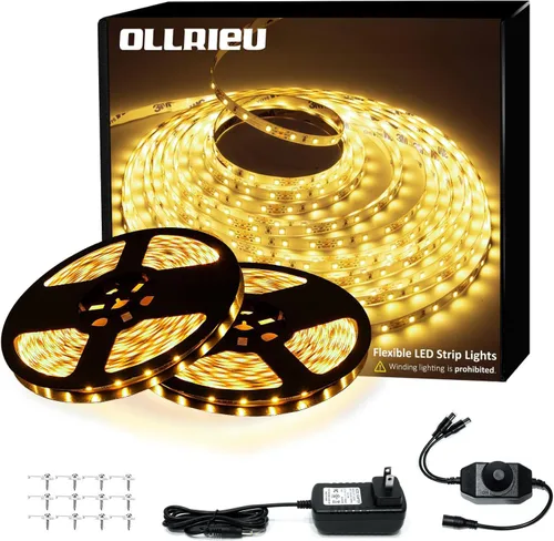 Vista 11 de Tira de luces LED blancas de 10 pies, cinta regulable de 12 V con control remoto infrarrojo, luz de cinta adhesiva SMD 2835, conectable, cortable