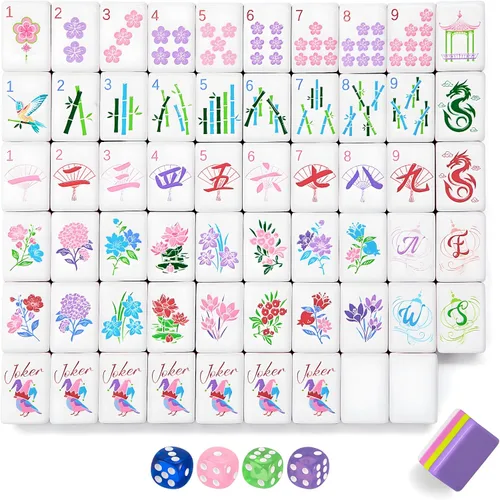 Vista 18 de Soulchen Juego de mahjong americano Sunset Blossom de 1.2 pulgadas, 168 Naranja