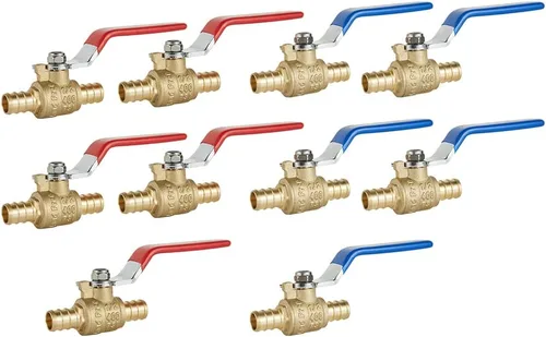 Vista 3 de 6 PCS1/2 "PEX válvula de latón de bola, conexión Pex de púas, válvula de cierre de parada de agua de puerto completo, niveles rojo (caliente) y azul