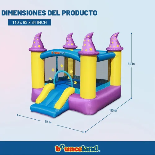 Vista 2 de Casa hinchable de mago Bounceland, área espaciosa de rebote con tobogán divertido, entrada segura con cierre de gancho y bucle, aro de baloncesto
