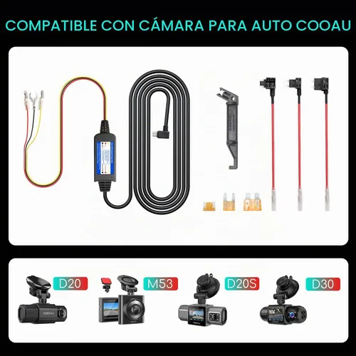 Vista 6 de COOAU Kit de cable duro para cámara de salpicadero, puertos micro USB