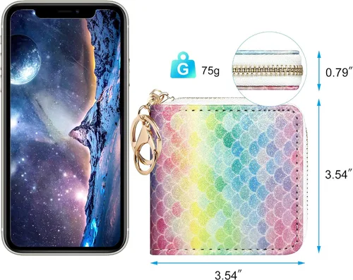Vista 9 de GEEAD - Monedero pequeño con purpurina para mujer o niña, con anillo para llavero