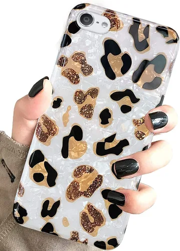 Vista 6 de J.West - Funda para iPod Touch de 7ª Generación - Funda de TPU de silicona suave con diseño de estampado de leopardo blanco brillante, translúcida