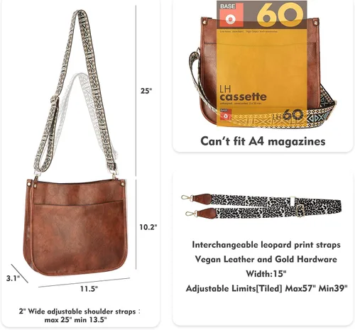 Vista 3 de Erideno Bolso cruzado para mujer con correa de guitarra, bolso de hombro de piel sintética vegana de moda, bolso de mano de diseñador con 2 correas