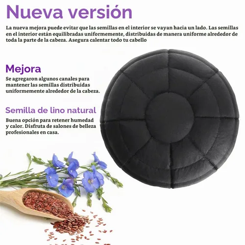 Vista 6 de Gorro térmico de acondicionamiento profundo, sin cordón, 100% algodón natural, semillas de linaza, tratamiento interior de microondas, tapa caliente
